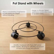 10-Inch Heavy-Duty Black Metal Plant Pot Caddy with Wheels