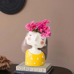 Cute girl resin pot for table decor