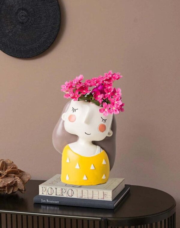 Cute girl resin pot for table decor