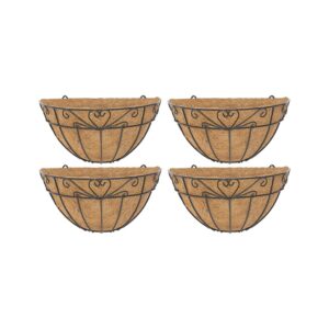 GARDEN DECO 12 Inch Heart Design Coir Wall Basket (Set of 4 Pcs)