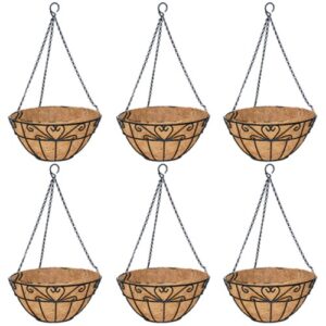 GARDEN DECO 12 Inch Designer Coir Hanging Basket with Chain (Set of 6 Pcs)