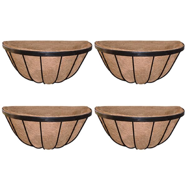 GARDEN DECO 16 Inch Wall Basket (Black, Set of 4 PCs)