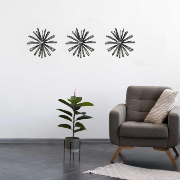 GARDEN DECO Metal Grey flower wall art (Set of 3 Pcs)