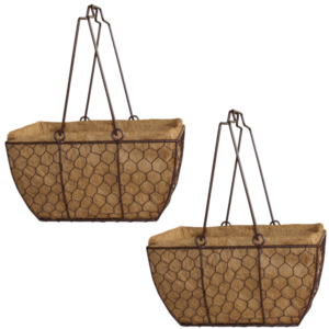 GARDEN DECO 14 Inch Coir Designer Basket with Detachable Handle (Set of 2 Pcs)