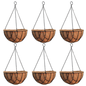 GARDEN DECO 14 Inch Coir Hanging Basket with Chain (Set of 6 Pcs)