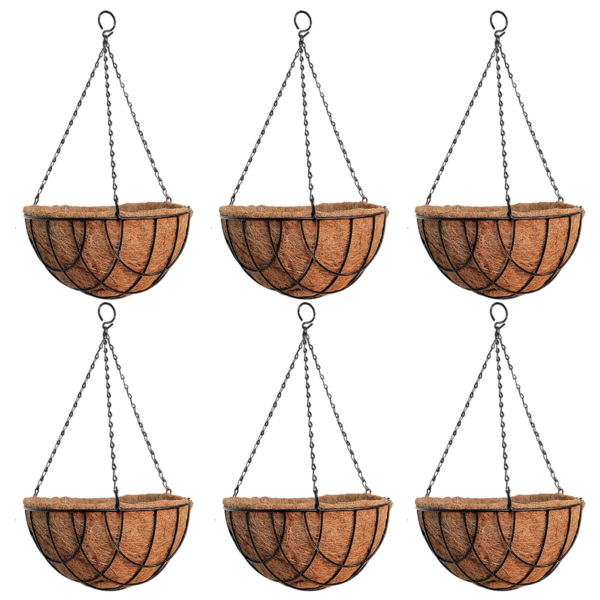 GARDEN DECO 14 Inch Coir Hanging Basket with Chain (Set of 6 Pcs)