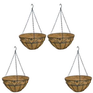 GARDEN DECO 14 INCH Heart Design Coir Hanging Planter Basket (Set of 4 Pcs)