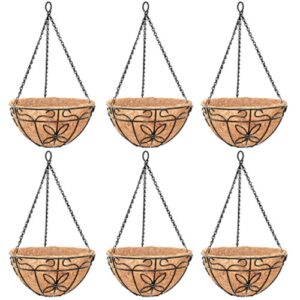 GARDEN DECO 14 Inch Coir Hanging Basket with Chain for Garden (Set of 6 Pcs)