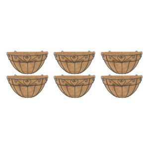 GARDEN DECO 12 Inch Heart Design Coir Wall Basket (Set of 6 Pcs)