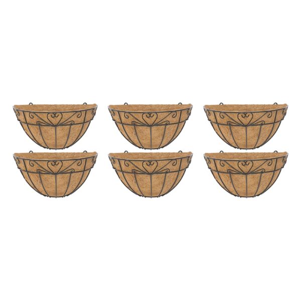 GARDEN DECO 12 Inch Heart Design Coir Wall Basket (Set of 6 Pcs)