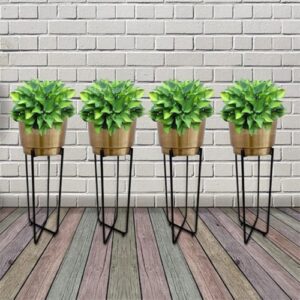 GARDEN DECO Brass Planter with Stand for Home Decoration (Set of 4 Pcs)