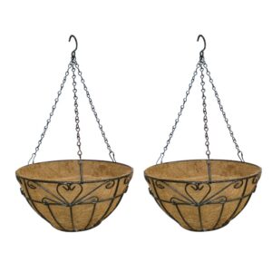 GARDEN DECO 14 INCH Heart Design Coir Hanging Planter Basket (Set of 2 Pcs)