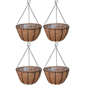 GARDEN DECO 12 Inch Grower Basket (Black, Set of 4 Pcs)