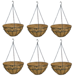 GARDEN DECO 14 INCH Heart Design Coir Hanging Planter Basket (Set of 6 Pcs)