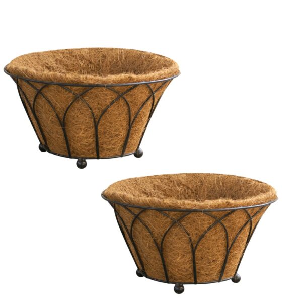 GARDEN DECO Round Floor Basket with Coir Liner (Set of 2)