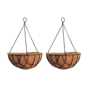 GARDEN DECO 14 Inch Coir Hanging Basket with Chain (Set of 2 Pcs)