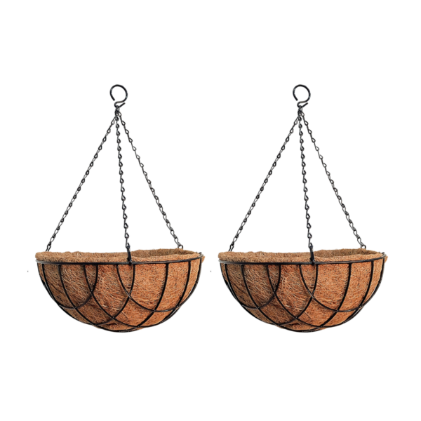 GARDEN DECO 14 Inch Coir Hanging Basket with Chain (Set of 2 Pcs)