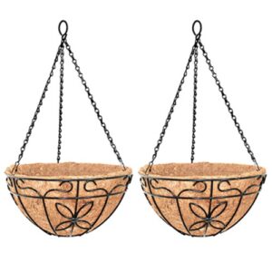 GARDEN DECO 14 Inch Coir Hanging Basket with Chain for Garden (Set of 2 Pcs)