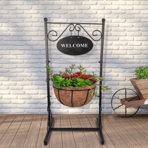 GARDEN DECO 14 Inch Welcome Planter Basket Stand with Coco Liner (Set of 1 Pc)