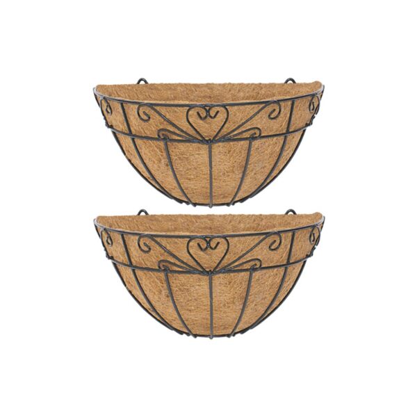 GARDEN DECO 12 Inch Heart Design Coir Wall Basket (Set of 2 Pcs)