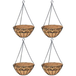 GARDEN DECO 12 Inch Designer Coir Hanging Basket with Chain (Set of 4 Pcs)